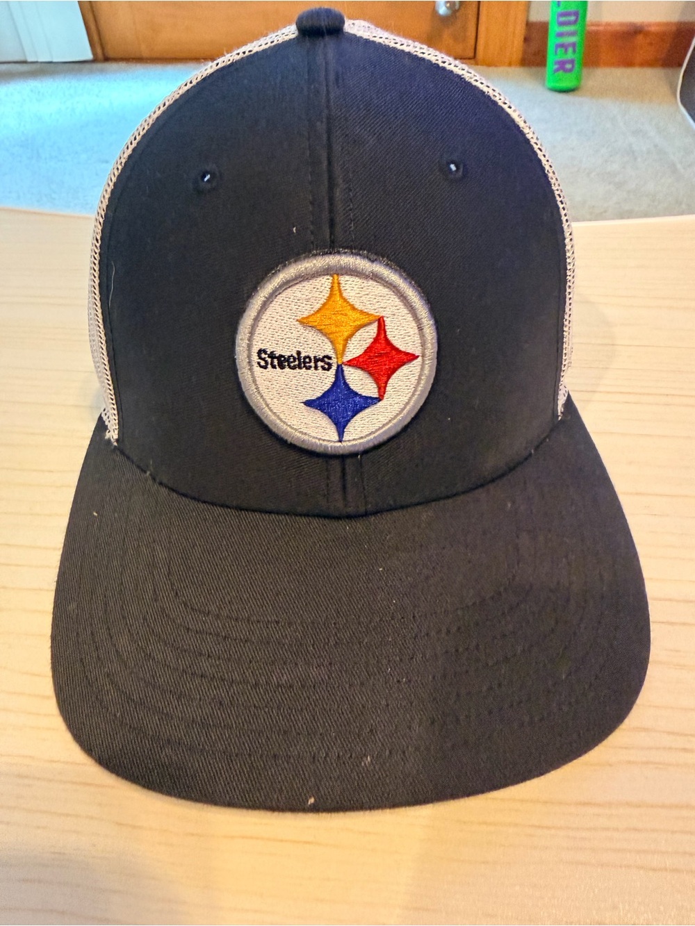 NFL Pittsburgh Steelers Black and White Trucker Hat with Team Logo